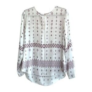 GAP Womens White Print Split Neck Longsleeve Blouse‎ Pink and Blue Sz M